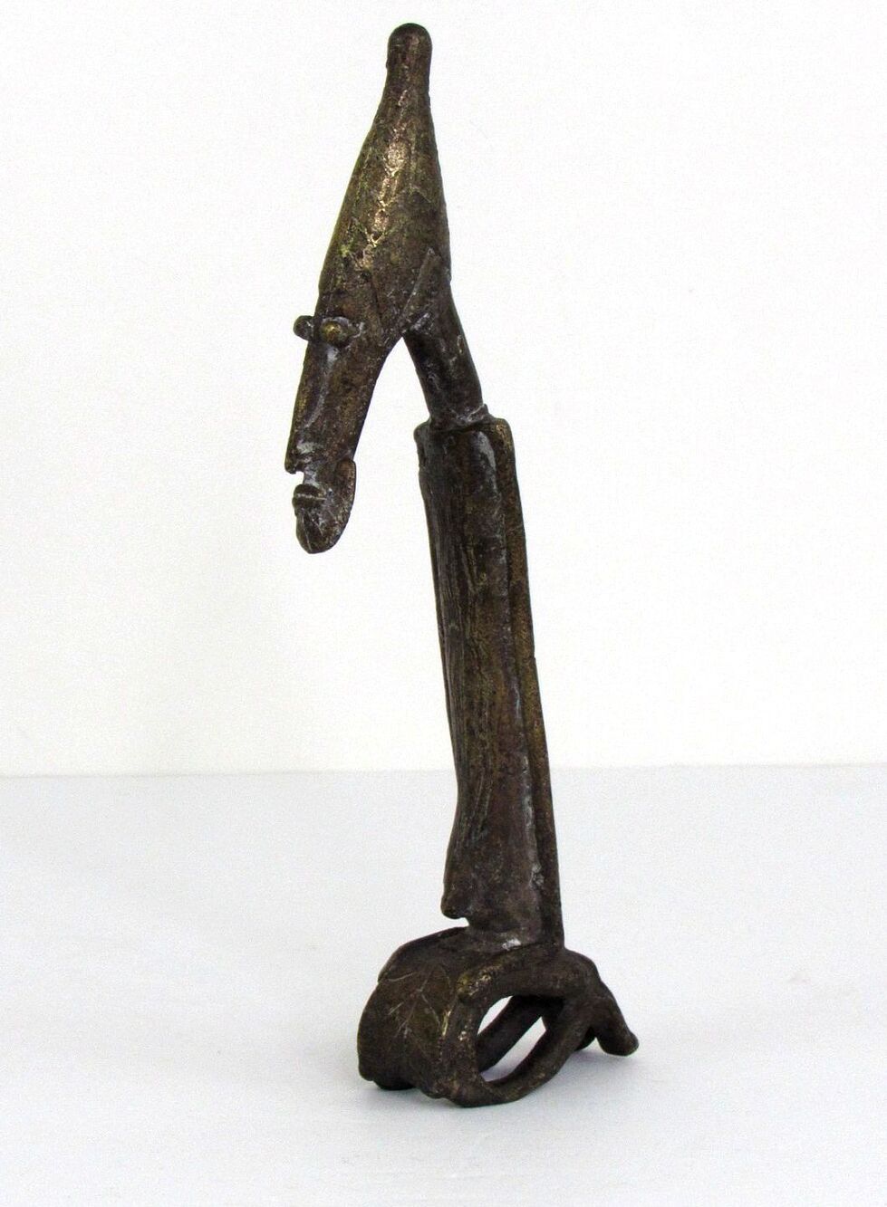 African Tribal Art Dogon  Mali Cast Bronze Seated Man 9.25" High